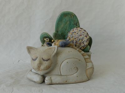 Katze, kunstkeramik, keramikkunst, katzenfigur